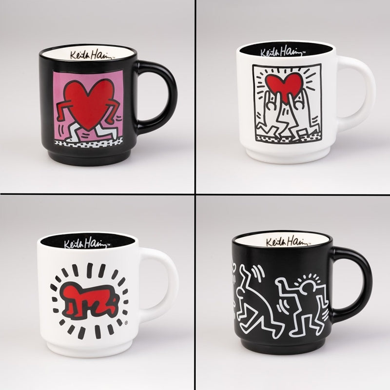 Keith Haring - 4 keramikinių puodelių rinkinys su stovu 300 ml