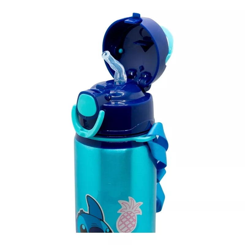 Disney Stitch - Aliuminio vandens butelis su šiaudeliu ir dirželiu 730 ml