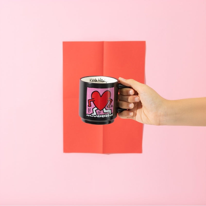 Keith Haring - 4 keramikinių puodelių rinkinys su stovu 300 ml