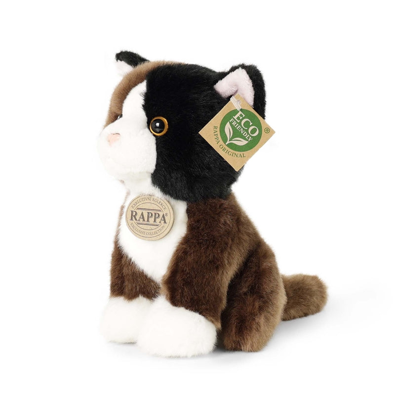 Rappa - Pliušinė realistinė sėdinti trispalvė katė, 18 cm, ekologiška