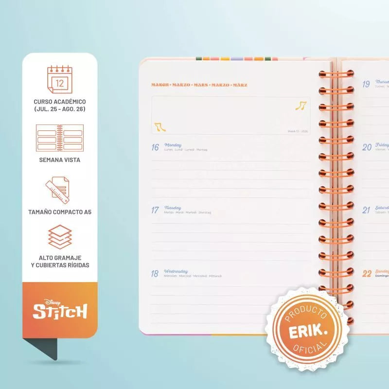Disney Stitch – savaitinis A5 formato planuoklis 2025/2026 m.