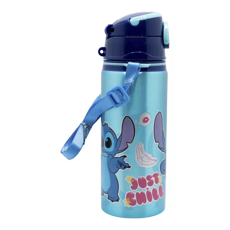 Disney Stitch - Aliuminio vandens butelis su šiaudeliu ir dirželiu 730 ml