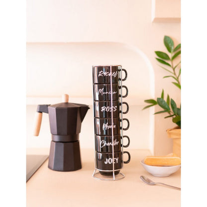 Friends - Keraminis puodelių rinkinys su stovu, 6 vnt., 150 ml.