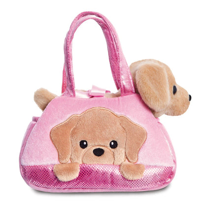 Fancy Pal – Minkštas žaislas, Labradoro šuo PeekaBoo su rožiniu maišeliu, 20 cm, Ekologiškas