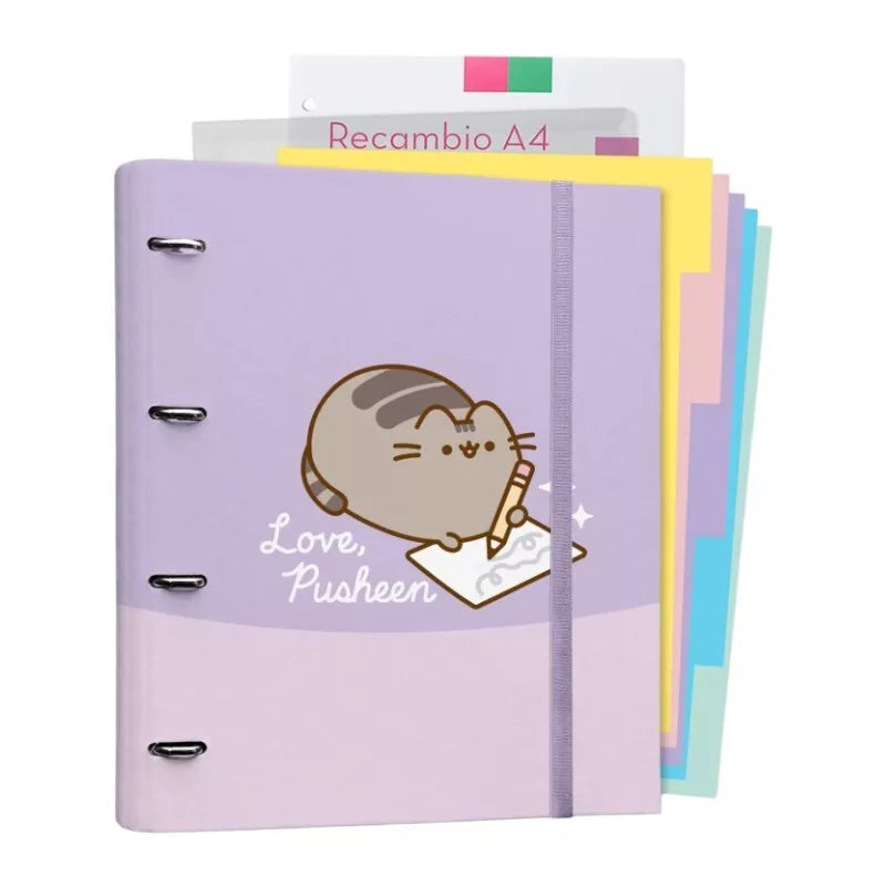 Pusheen – A4 format segtuvas iš „Moments“ kolekcijos su lapais (4 žiedai, elastinė juosta)