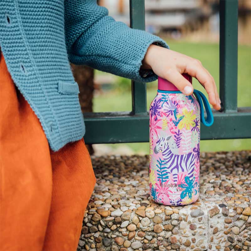 Quokka Vaikams su dirželiu - nerūdijančio plieno dviguba sienele, vakuumo izoliuotas vandens buteliukas, nešiojamas termosas 330 ml (Zebrai)