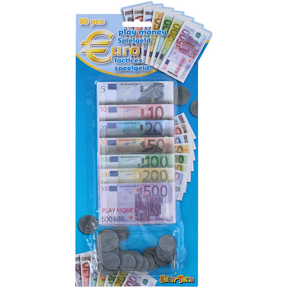 Eddy Toys - EUR žaidimo banknotai ir monetos, 90 vnt.