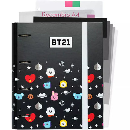 BT21 - A4 segtuvas su puslapiais (4 žiedai, guminė juosta)