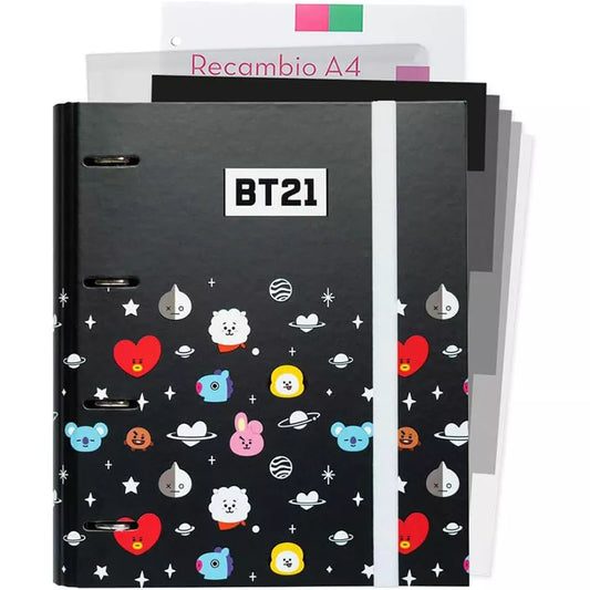 BT21 - A4 segtuvas su puslapiais (4 žiedai, guminė juosta)