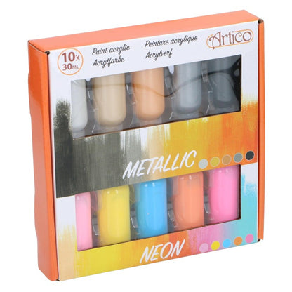 Artico - Neono / metalinių akrilinių dažų rinkinys 30 ml tubelėse