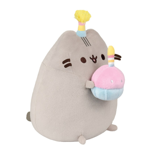 Pusheen - Pliušinis talismanas su gimtadienio kepuraite ir tortu 24 cm