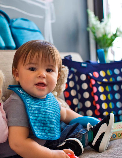 BUILT Mess Mate 2 vnt. seilinėlių rinkinys kūdikiams (mėlyna "Dribble Dots")