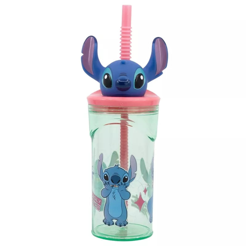 Disney Stitch - Puodelis su šiaudeliu ir 3D figūrėlė iš Gėlių kolekcijos (360 ml)