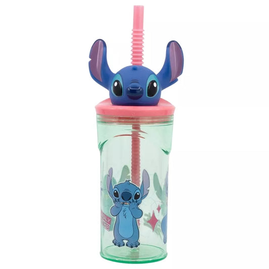 Disney Stitch - Puodelis su šiaudeliu ir 3D figūrėlė iš Gėlių kolekcijos (360 ml)
