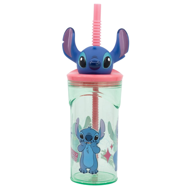 Disney Stitch - Puodelis su šiaudeliu ir 3D figūrėlė iš Gėlių kolekcijos (360 ml)