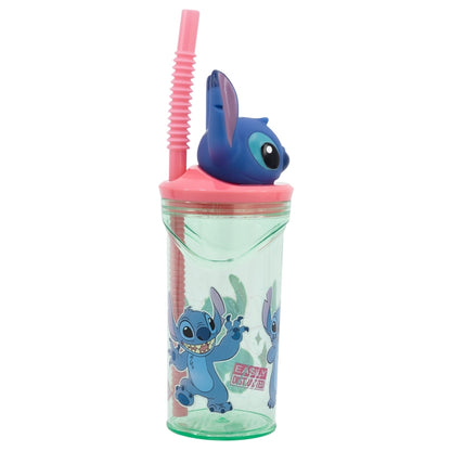 Disney Stitch - Puodelis su šiaudeliu ir 3D figūrėlė iš Gėlių kolekcijos (360 ml)