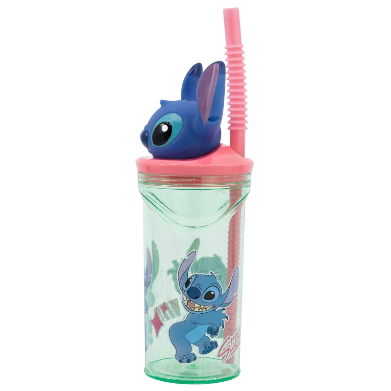 Disney Stitch - Puodelis su šiaudeliu ir 3D figūrėlė iš Gėlių kolekcijos (360 ml)