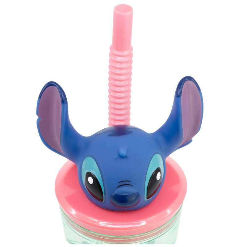 Disney Stitch - Puodelis su šiaudeliu ir 3D figūrėlė iš Gėlių kolekcijos (360 ml)